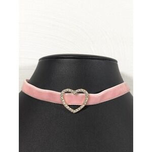 Pink Velvet Heart Choker‎ Necklace Y2K Romantic Retro 16"
